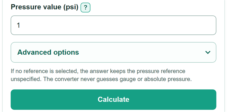 Example inputs for PSI to kPa Converter