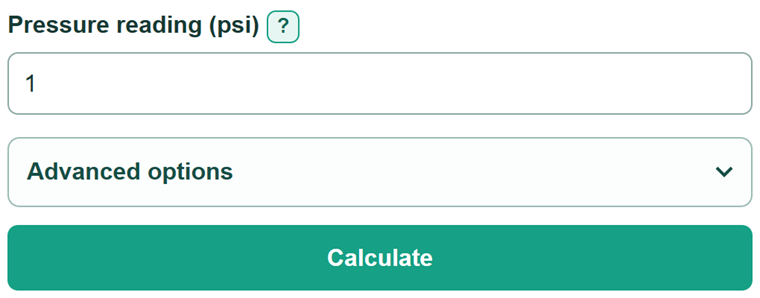 Example inputs for PSI to Torr Converter