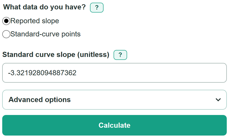 Example inputs for qPCR Efficiency Calculator