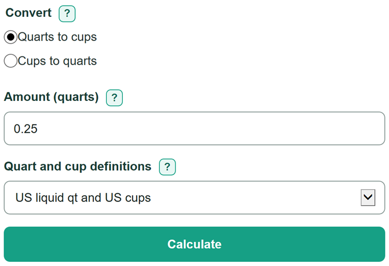 Example inputs for Quarts to Cups Converter