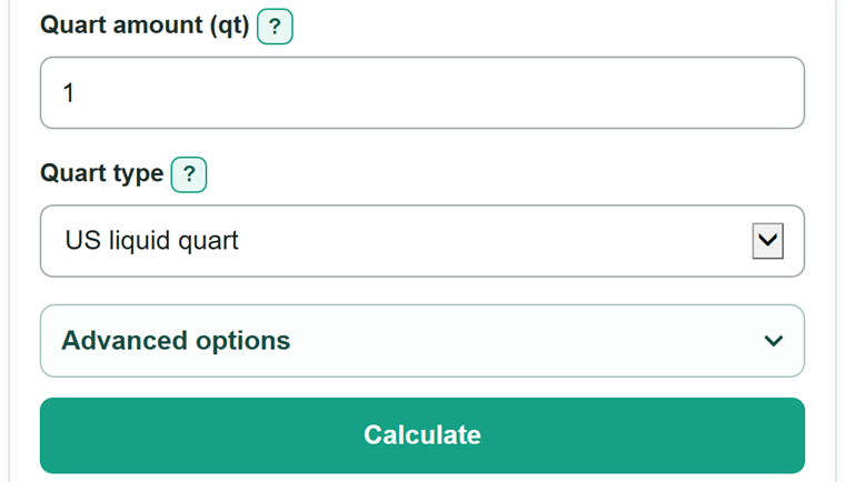 Example inputs for Quarts to mL Converter