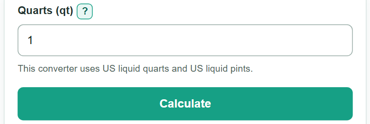 Example inputs for Quarts to Pints Converter