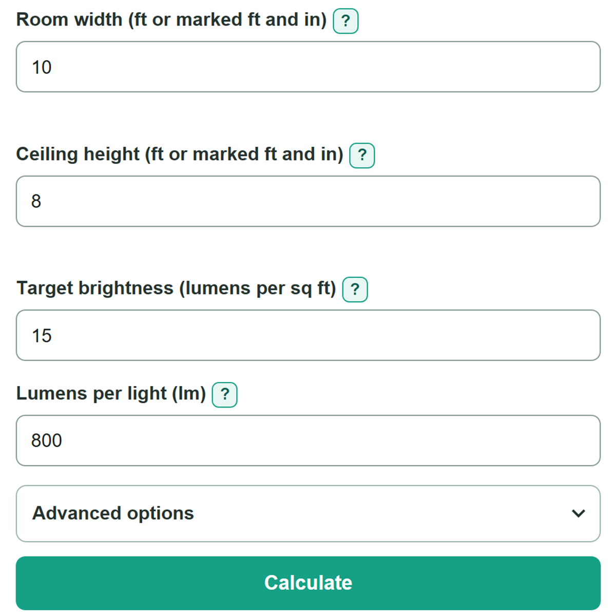 Example inputs for Recessed Lighting Calculator