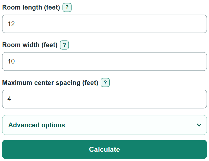 Example inputs for Recessed Lighting Layout Calculator