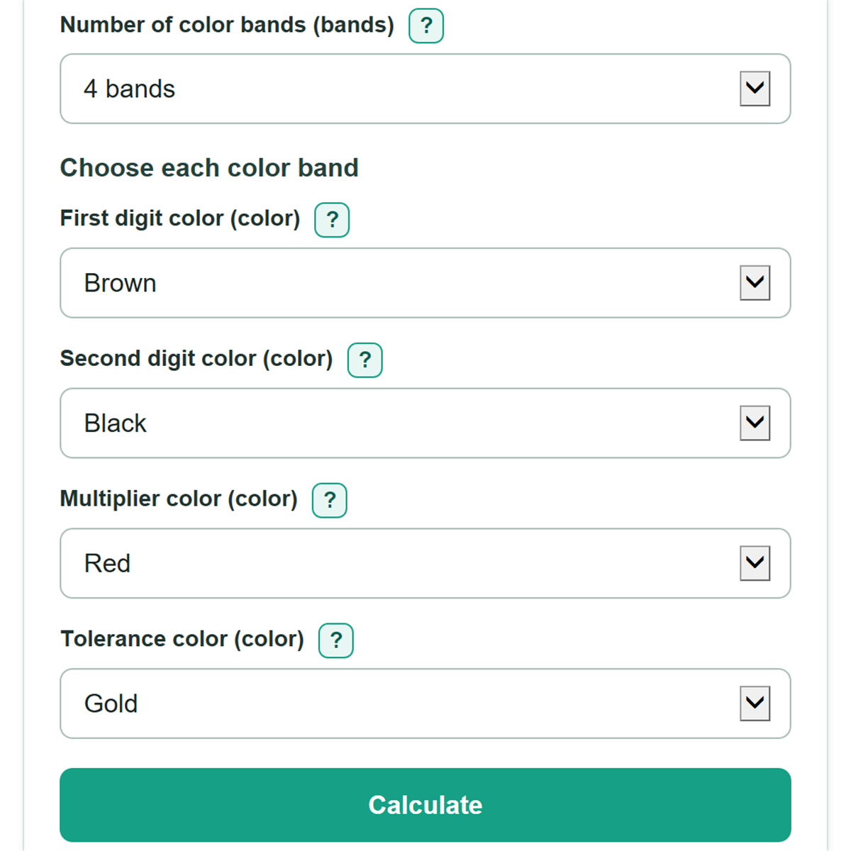 Example inputs for Resistor Calculator