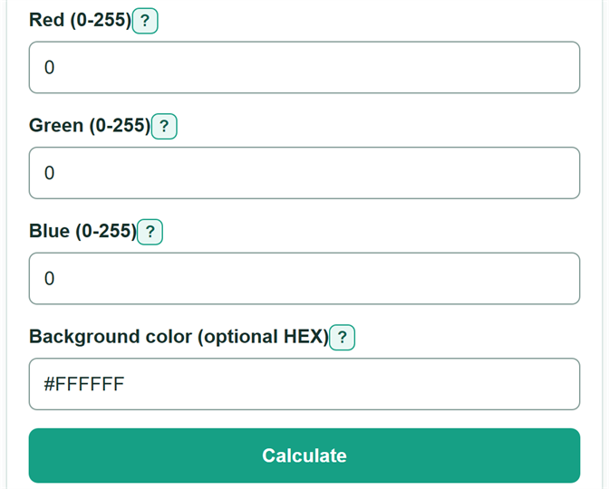 Example inputs for RGB to HEX Calculator