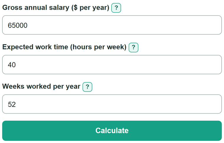 Example inputs for Salary to Hourly Calculator