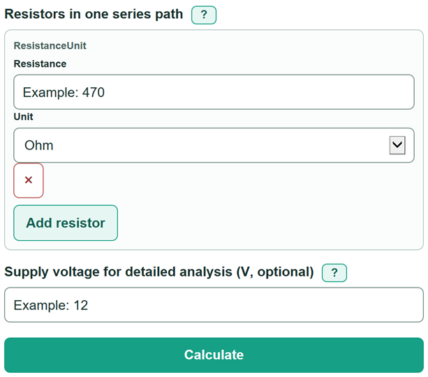 Example inputs for Series Resistor Calculator