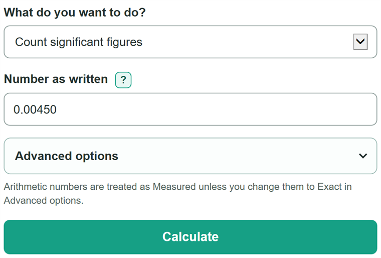 Example inputs for Significant Figures Calculator