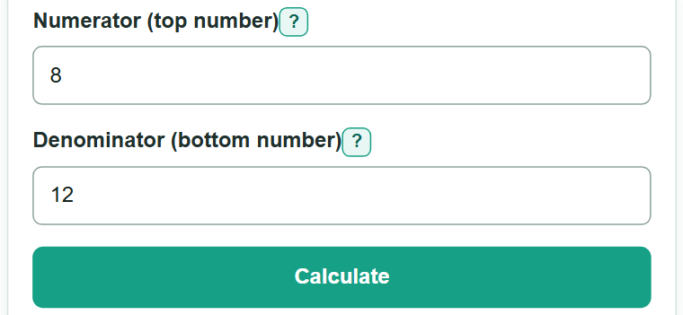 Example inputs for Simplifying Fractions Calculator