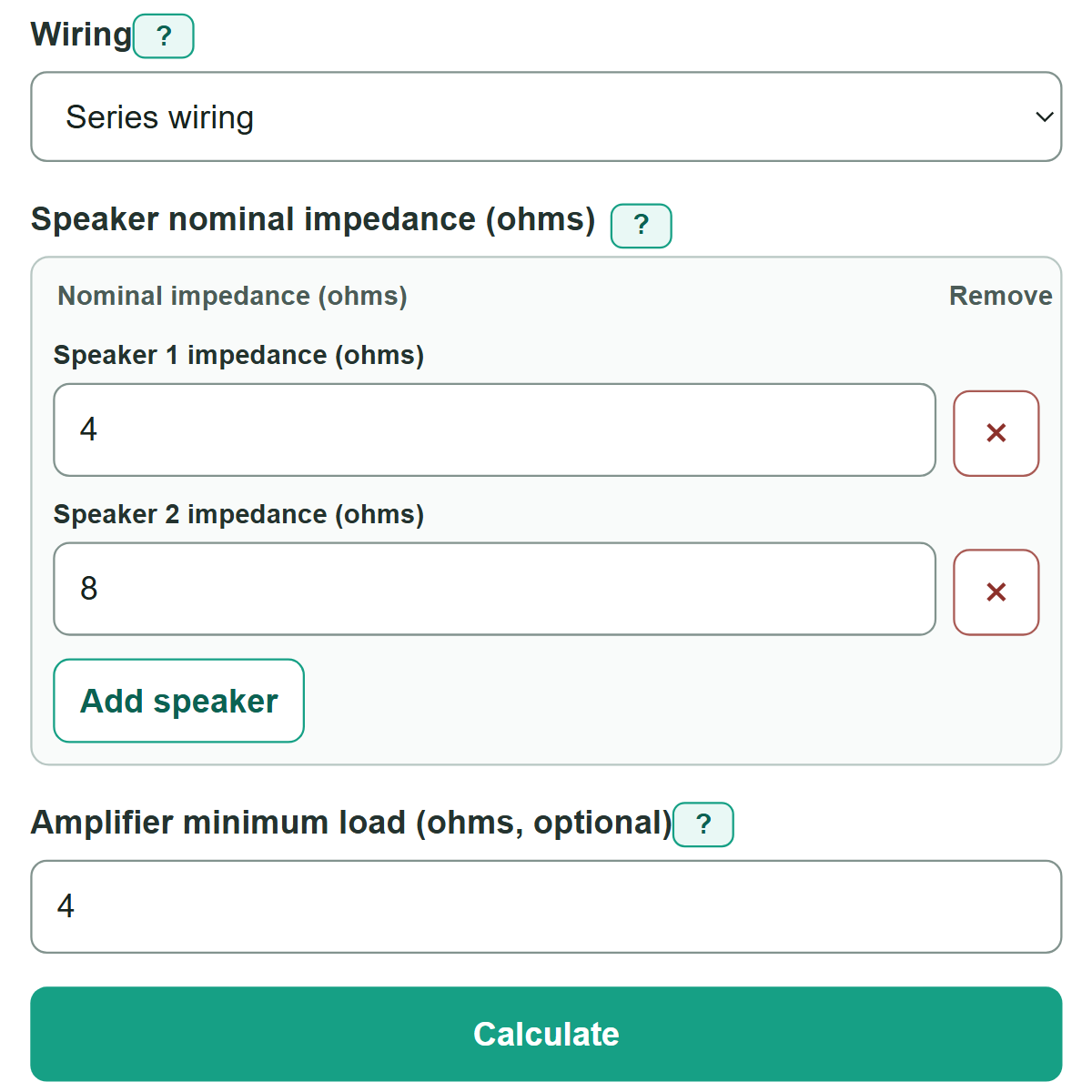 Example inputs for Speaker Impedance Calculator