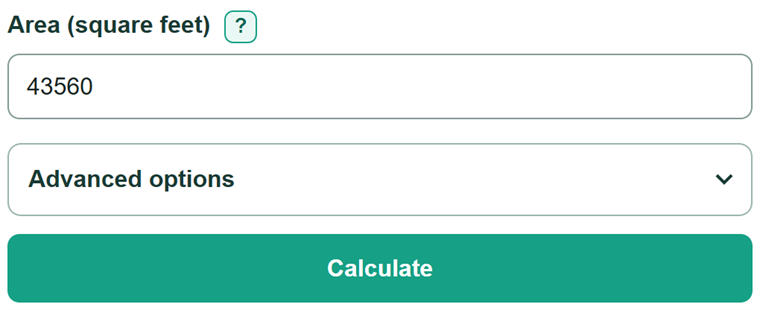 Example inputs for Square Feet to Acres Converter