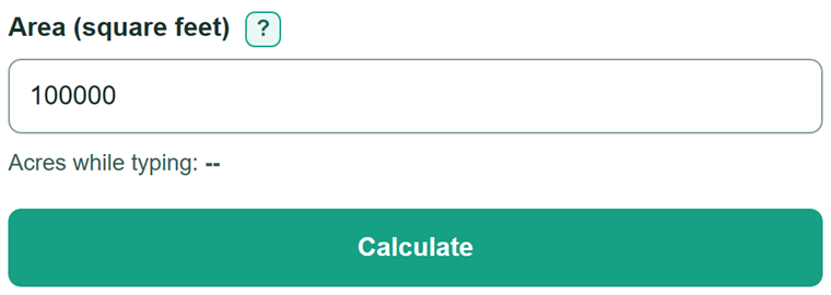 Example inputs for Square Feet to Square Miles Converter