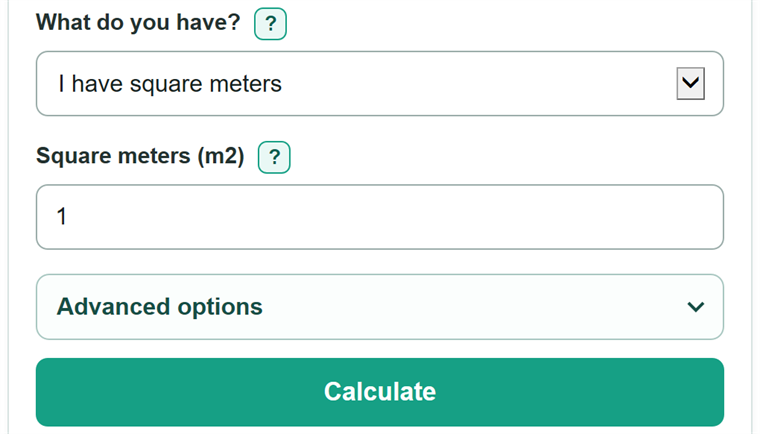 Example inputs for Square Meters to Square Feet Converter