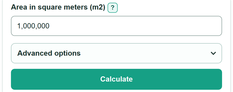 Example inputs for Square Meters to Square Kilometers Converter
