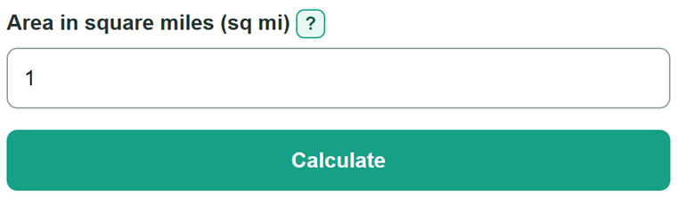 Example inputs for Square Miles to Square Kilometers Converter