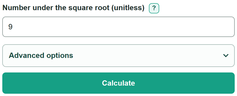 Example inputs for Square Root Calculator