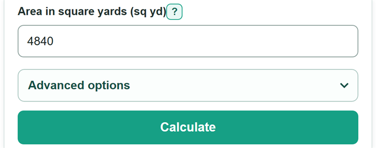 Example inputs for Square Yards to Acres Converter