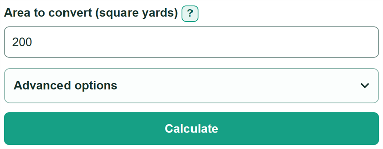 Example inputs for Square Yards to Square Meters Converter