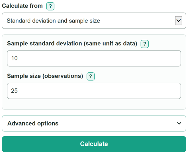Example inputs for Standard Error Calculator