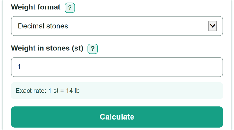Example inputs for Stones to Pounds Converter