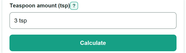 Example inputs for Teaspoons to Tablespoons Converter