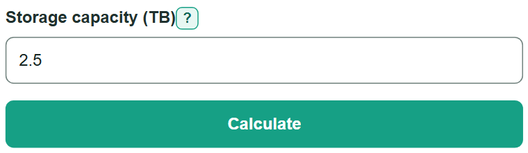 Example inputs for Terabytes to Gigabytes Converter
