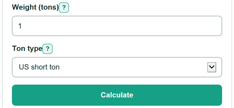 Example inputs for Tons to Pounds Converter