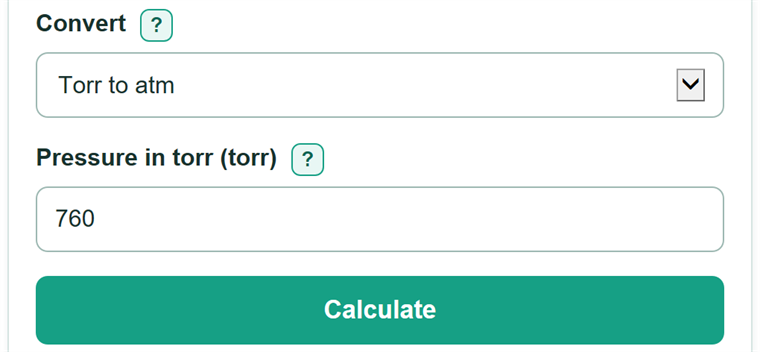 Example inputs for Torr to atm Conversion Calculator