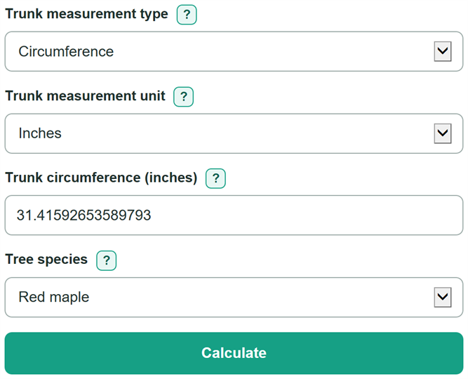 Example inputs for Tree Age Calculator