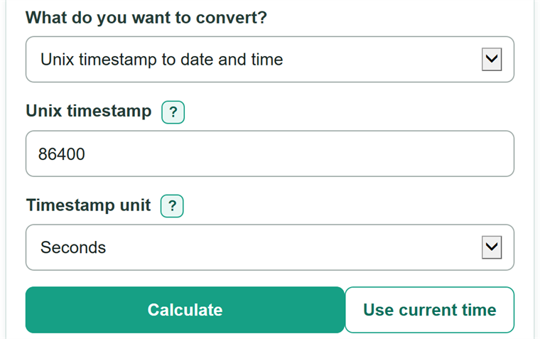 Example inputs for Unix Time Converter