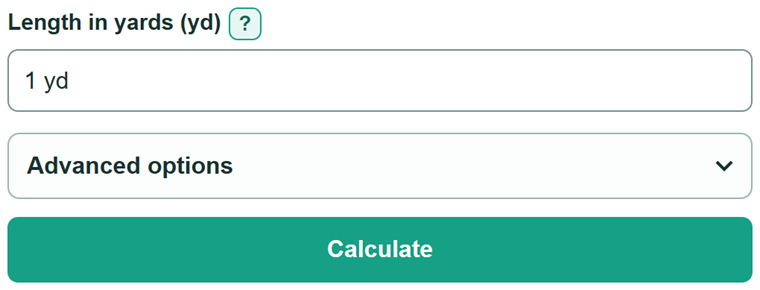 Example inputs for Yards to Millimeters Converter