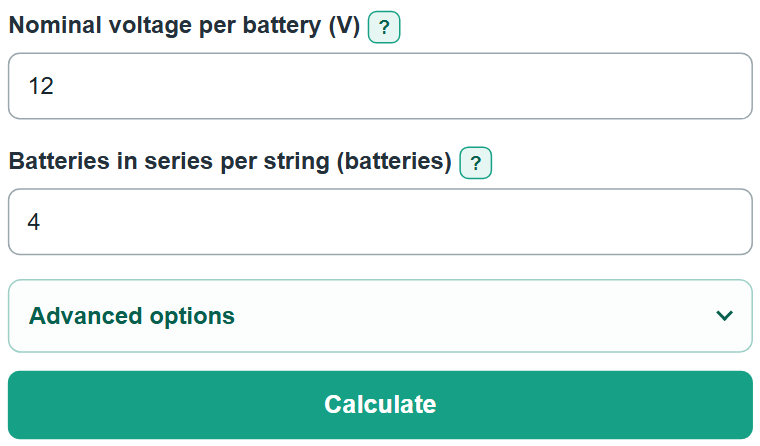 Example inputs for Battery Bank Voltage Calculator
