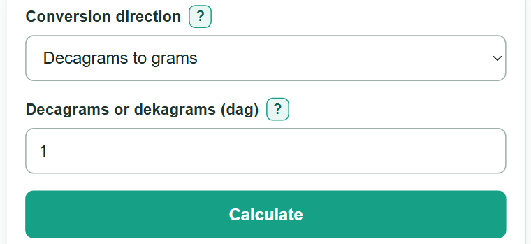 Example inputs for Decagram to Gram Converter