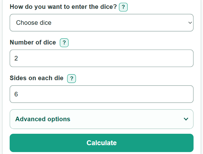 Example inputs for Dice Roller Calculator