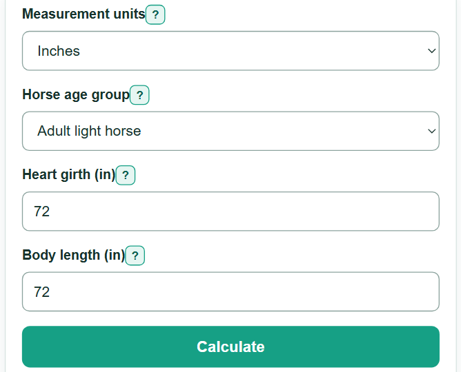 Example inputs for Horse Weight Calculator