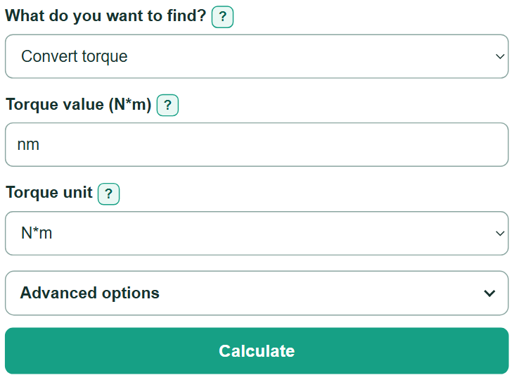 Example inputs for Newton Meter Calculator