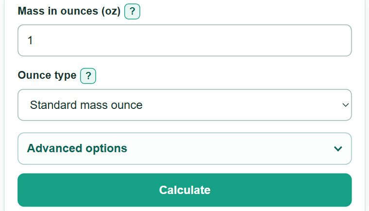 Example inputs for Ounces to Milligrams Converter